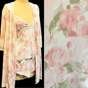Laura Ashley shabby chic cottage rose 3 piece pajama set tank sleep shorts robe‎